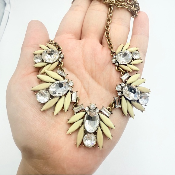 J Crew Signed Necklace Off White Crystal Stations Gold Tone Chain Statement - Picture 7 of 10